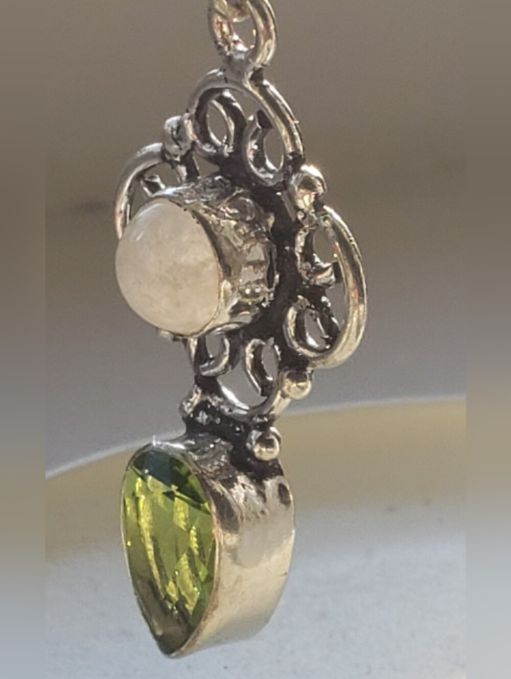 Peridot & Moonstone Gemstone & 925 Sterling Stamped Earrings W/ French Wires-NEW